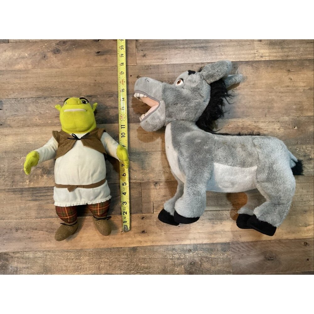 Shrek & Donkey Plush LOT - 15” Talking Shrek (Untested)  & 18” Donkey Dreamworks